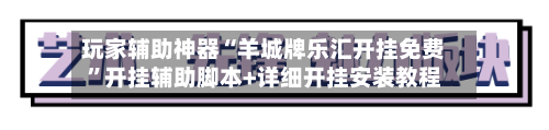 玩家辅助神器“羊城牌乐汇开挂免费”开挂辅助脚本+详细开挂安装教程